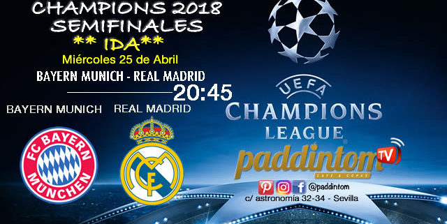 Champions League 2018 Semifinales partido de ida Miércoles 25 de Abril a las 20:45 Bayern de Munich - Real Madrid. Promoción de tu copa de Ron Barceló a 4€