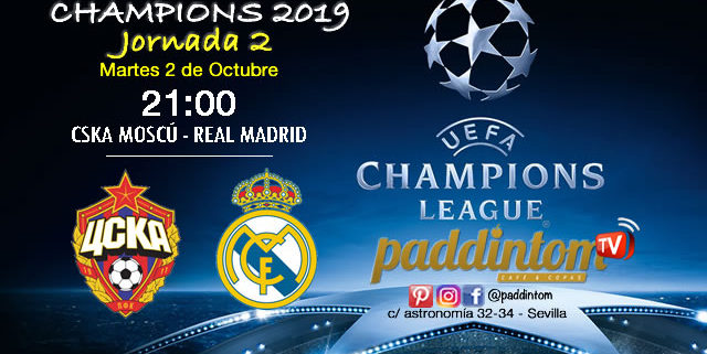 Champions League 2019 Fase de Grupos Jornada 2. Martes 8 de Octubre a las 21:00 CSKA-Real Madrid // Manchester United - Valencia. Promoción Ron Barceló a 4€