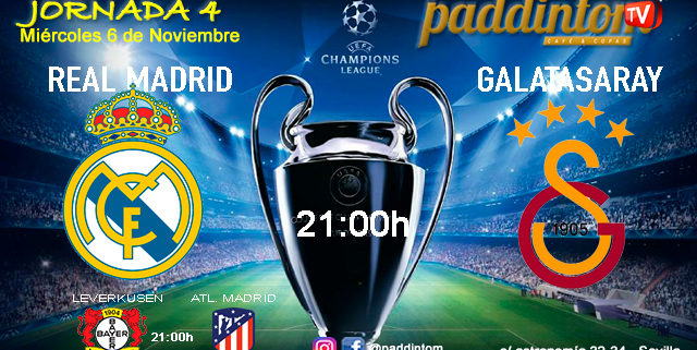 Champions League 2020 Jornada 4. Miércoles 6 de Octubre, Real Madrid - Galatasaray a las 21.00h y Bayern Leverkusen - Atlético de Madrid - a las 21.00h . TV en Paddintom Café & Copas