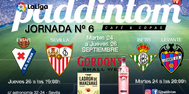 Jornada 6 Liga Santander. JORNADA ENTRE SEMANA! Martes 24 de Septiembre Betis - Levante a las 20.00h y Jueves 26 de Septiembre Eibar - Sevilla a las 19.00h